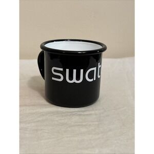 Swatch Watch Logo Promo Black White Enamel Steel Tin Cup Coffee Mug Collectible